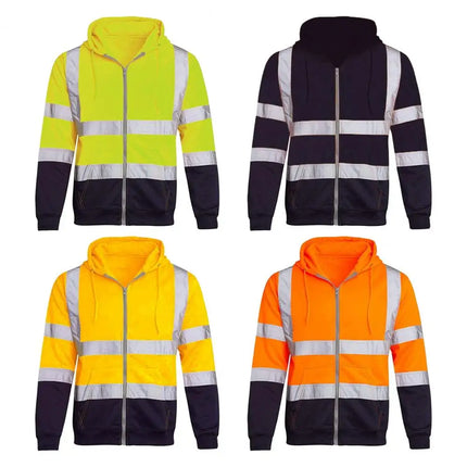 Reflective Hoodie Reflective Strip Men's Hoodie Coat with Drawstring Closure for Outdoor Work Safety Warm Cold-proof Overalls