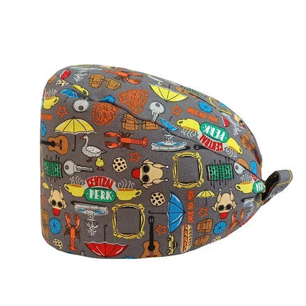 Cartoon Doctor Operating Room Pattern Printed Nursing Head Cap Lab Scrub Pet Hospital Surgical Hat Unisex Dentist Scrub Cap 2023