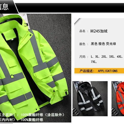 Winter Work Jacket Men, Waterproof Windproof Reflective Thermal Coat, Fleece Lined Abrasion Resistant Parka