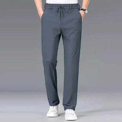 Men Elastic Waist Pants Male Casual Stretch Classic Brand Business Straight Leg Clothing Trousers Solid Color Comfortable Pants