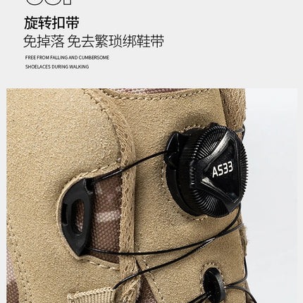 Large Outdoor Training Boots Men's Mountaineering Hiking Boots High Top Rotating Buckle Fashion Camouflage Sports Shoes-KarWorkwear