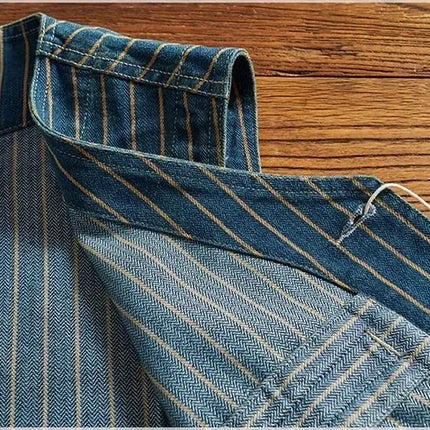 Retro American Striped Workwear Vest Waed Denim Svel Waistcoat Trendy Youth Casual V-ne Four Seasons Outerwear