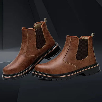 Anti Puncture Waterproof Steel Toe Safety Boots Leather Work High-heeled Leather Shoes Christmas Gift  Brown Protective Shoe