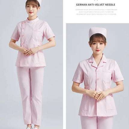 White Short Sleeve scrubs uniforms women Pet Grooming Clinic Nursing Clothes Workwear Nurse Scrub Work Pink Medical Uniform-KarWorkwear