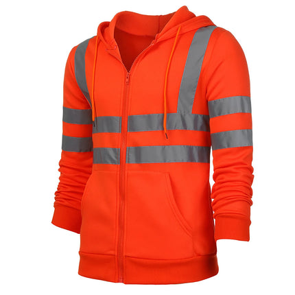 Man Sweatshirt Fashion High Visibility Mens Road Work Jacket Men'S Reflective Strip Hoodies Color Block Long Sleeve Work Coat