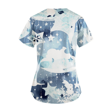 Christmas Nurse Scrubs Tops Women Medical Uniform Santa Claus Print V-Neck Nurse Uniform Hospital Healthcare Spa T-Shirt Blouse-KarWorkwear