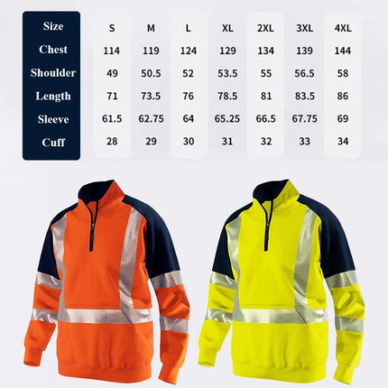 Men's High Visibility Work Clothing Safety Sweatshirt for Outdoor Construction Site Security Pullover Hoodie Hi Vis Workwear
