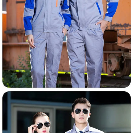 Reflective strip workwear set factory uniform long sleeved wear-resistant thick welding auto repair labor protection suit