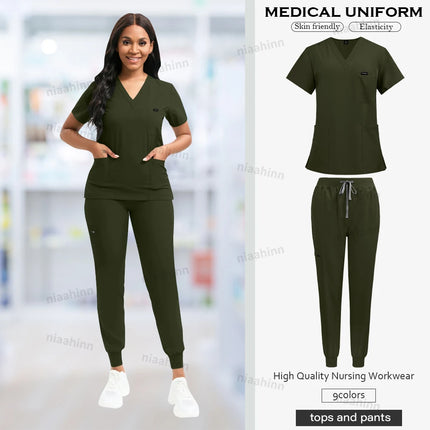 Nurse Uniform Fashionable V-neck Uniform Set Mens Scrub Medical Scrub Women Pet Shop Clinic Pharmacy Workwear Beautician Uniform