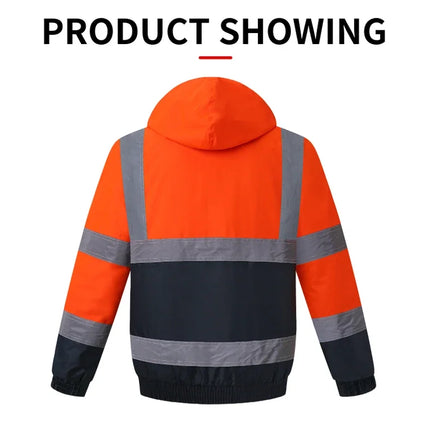 High Visibility Reflective  Jacket Men Waterproof Thickened Safety Coat for Outdoor Work Hi Vis Workwear Bomber Jacket
