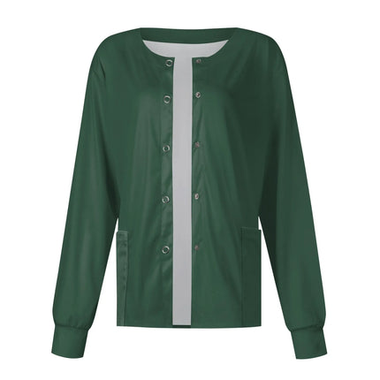 Women Long Sleeve Nurse Uniforms with Pockets Causal Round Collar Solid Single-Breasted Protective Overalls Cardigan Jackets Top