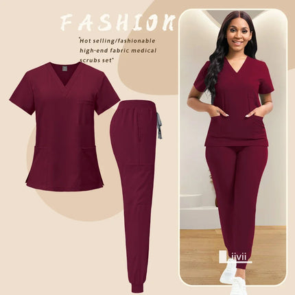 Medical Nurse Uniform 2Piece Workwear Medical Scrubs Set Hospital Uniform Surgery Dentist Overalls Spa Clinical Beauty Work Wear-KarWorkwear