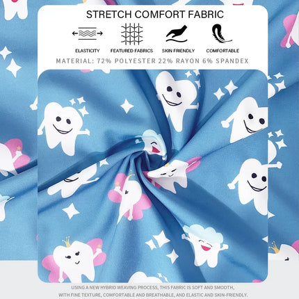 Men's Work Uniform Teeth Print Dentist Comfortable Short Sleeve Scrubs V-Neck Top Clinic Pharmacy Nursing Accessories Blouse New-KarWorkwear