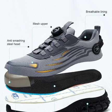 Rotating Button New Safety Shoes Men Anti-smash Anti-puncture Work Shoes Fashion Men Sport Shoes Security Protective Boots Men