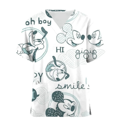 Miniso Disney Mickey Mouse 3DPrint Nurse Medical Uniforms V-neck Short Sleeve Pocket Workwear Scrubs Medical Accessories Uniform-KarWorkwear