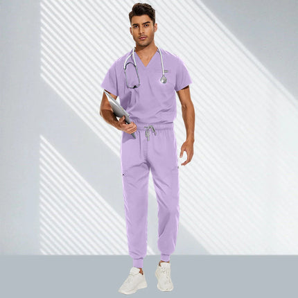 Hospital Doctor Nursing Set Unisex Wholesale Casual Jogger Suits Short Sleeved V-neck Tops Nurse Pants Pharmacy Medical Uniforms-KarWorkwear