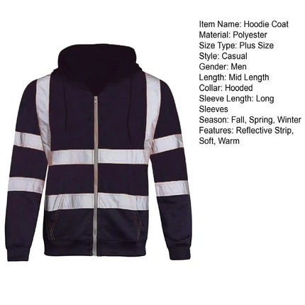 Reflective Hoodie Reflective Strip Men's Hoodie Coat with Drawstring Closure for Outdoor Work Safety Warm Cold-proof Overalls