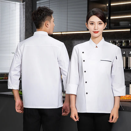 Men chef jacket with apron Long Sleeve Chef uniform Restaurant Cook Coat Chef T-shirt Work Uniform Hotel Clothes Logo women-KarWorkwear