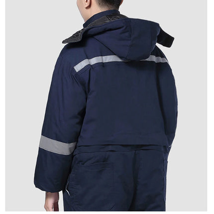Winter Coveralls Men Waterproof Windproof Reflective Cotton Padded Hooded Coveralls Thicken Thermal Work Uniform Hi Vis Workwear