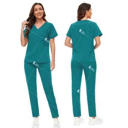 New Scrubs Set Medical Doctor Uniforms Stretch Scrub Top With Pocket Straight Pants Nurse Uniforms Beauty Salon Lab Workwear-KarWorkwear