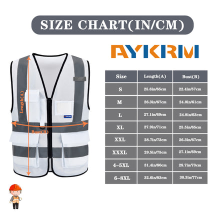 AYKRM 21 Colour （XS-8XL) Hi Vis Viz High Visibility Reflective Zip Pocket Security Waistcoats Jacket Workwear Vests