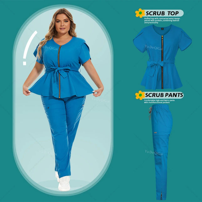 Solid Color Medical Uniform Nurse Uniform Women Nursing Scrubs Set Elasticity Clinic Workwear Doctor Suit Clinical Work Overalls-KarWorkwear