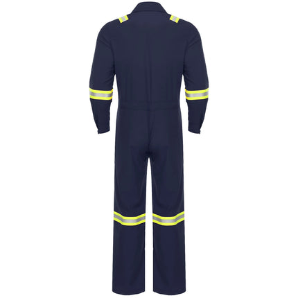 Mens Coveralls High Visibility Reflective Stripes Overalls Turn-Down Collar Long Sleeves Zipper Jumpsuits Work Mechanic Uniform