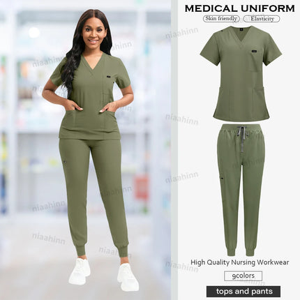 Nurse Uniform Fashionable V-neck Uniform Set Mens Scrub Medical Scrub Women Pet Shop Clinic Pharmacy Workwear Beautician Uniform