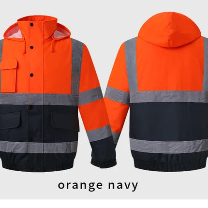 High Visibility Reflective  Jacket Men Waterproof Thickened Safety Coat for Outdoor Work Hi Vis Workwear Bomber Jacket