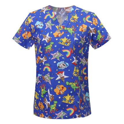 Pet Clinic Vet Work Uniforms Women Nurse Accessories Animal Printed Hospital Doctor Nursing T-Shirt Medical Scrubs Clothes Tops-KarWorkwear