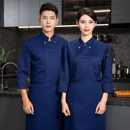 grey Chef uniform Long Sleeve chef jacket Cook Coat Chef T-shirt Baker Work Uniform Waiter Restaurant Hotel Clothes women Logo-KarWorkwear