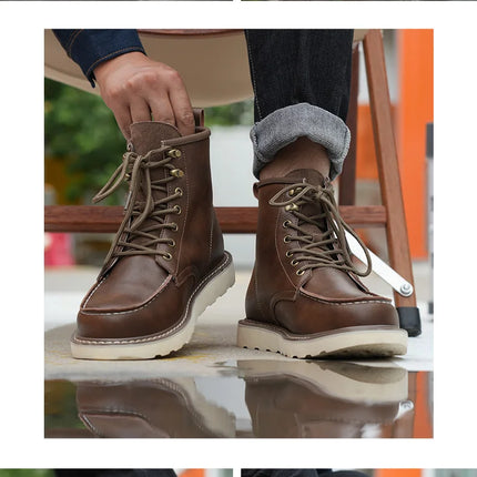 High quality leather boots Men Work Boots Waterproof Safety Shoes Men Autumn winter boots Steel toe shoes Puncture-Proof Boots