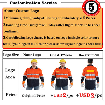 Two Tone Long Sleeve Safety Work shirt Reflective Workwear 100% Cotton Orange Navy Safety Shirts With Hi Vis Tapes
