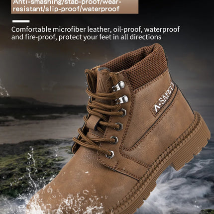 Leather Men Work Safety Shoes Anti-smashing Steel Toe Cap Working Boots Construction Indestructible Work Sneakers Men Shoes