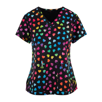 Print Scrubs Top Women with Pockets V-Neck Scrub Uniforms Pet Grooming Nurse Spa Caring Shirt uniformes de enfermería para mujer-KarWorkwear