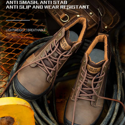 Safety shoes men's leather welding shoes anti-smashing, anti-puncture, non-slip sports Steel toe soft work boots for women-KarWorkwear