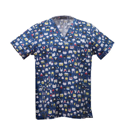 Pet Clinic Vet Work Uniforms Women Nurse Accessories Animal Printed Hospital Doctor Nursing T-Shirt Medical Scrubs Clothes Tops-KarWorkwear