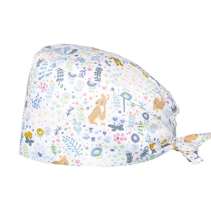 Clearance Pattern Scrub Cap Tie Back Working Hat 100% Cotton Washable Sweatband Beautician Dust Proof Scrub Caps-KarWorkwear