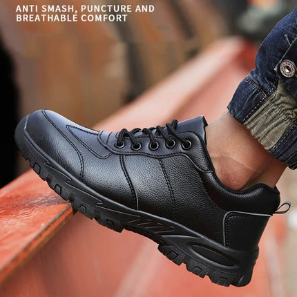 CHNMR New Water Proof Safety Shoes Men for Work Breathable Anti Smashing Sneaker For Men Blacke Leather Steel Toe Cap Sneakers-KarWorkwear