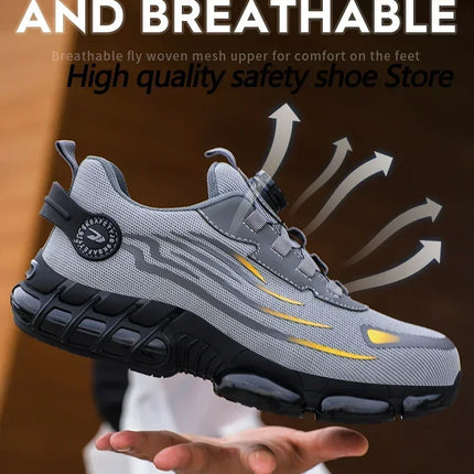 Rotating Button New Safety Shoes Men Anti-smash Anti-puncture Work Shoes Fashion Men Sport Shoes Security Protective Boots Men