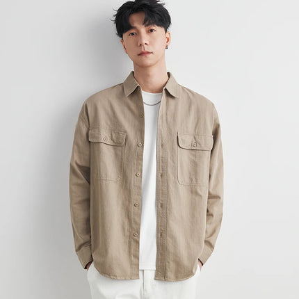 Workwear Shirts for Men 2025 Spring and Autumn New 100% Cotton Long-Sleeve Blouse Vintage Pockets Basic Men's Clothing Jacket