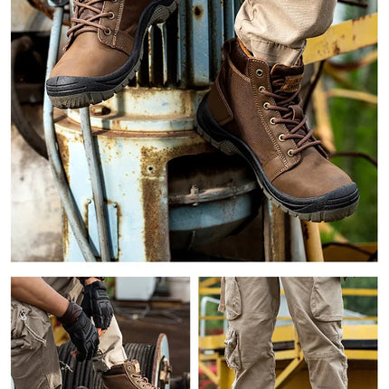 Safety shoes men's leather welding shoes anti-smashing, anti-puncture, non-slip sports Steel toe soft work boots for women-KarWorkwear