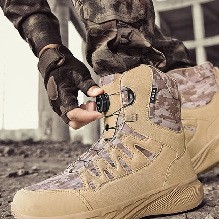 Large Outdoor Training Boots Men's Mountaineering Hiking Boots High Top Rotating Buckle Fashion Camouflage Sports Shoes-KarWorkwear
