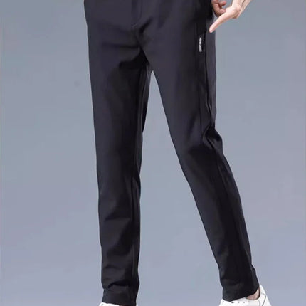 Men's casual pants, semi elastic waistband, nylon ice silk elastic straight tube, light gray, business gentleman, summer casual