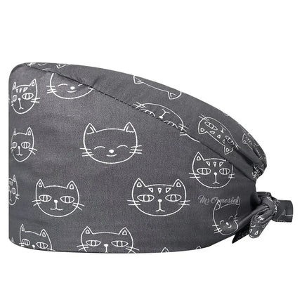 Cartoon Doctor Operating Room Pattern Printed Nursing Head Cap Lab Scrub Pet Hospital Surgical Hat Unisex Dentist Scrub Cap 2023