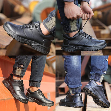 CHNMR New Water Proof Safety Shoes Men for Work Breathable Anti Smashing Sneaker For Men Blacke Leather Steel Toe Cap Sneakers-KarWorkwear