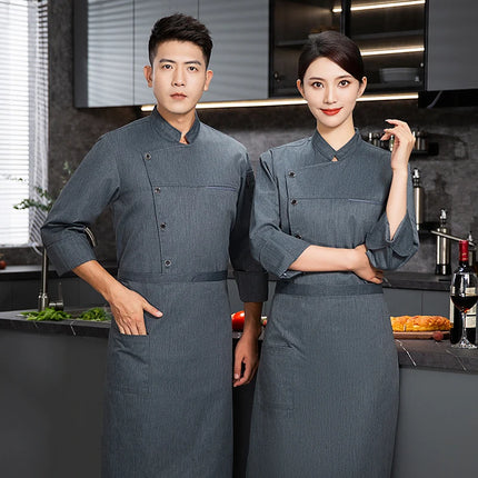 Men chef jacket with apron Long Sleeve Chef uniform Restaurant Cook Coat Chef T-shirt Work Uniform Hotel Clothes Logo women-KarWorkwear