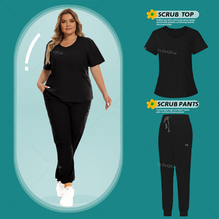 Medical Scrubs Set Women Stretch Work Uniforms Easy Fit Scrubs Tops Pants Jogger Set Hospital Nurse Uniform Dentist Overalls XXL-KarWorkwear