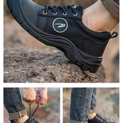 Safety shoes men's leather welding shoes anti-smashing, anti-puncture, non-slip sports Steel toe soft work boots for women-KarWorkwear