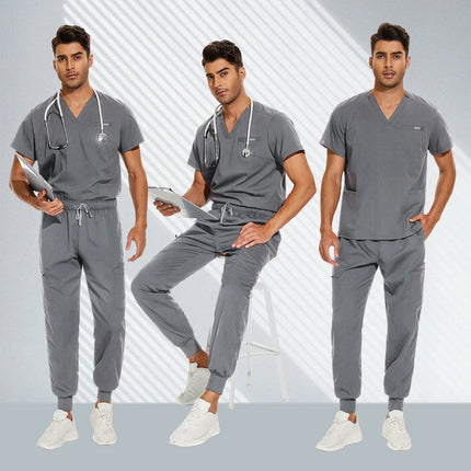 Hospital Doctor Nursing Set Unisex Wholesale Casual Jogger Suits Short Sleeved V-neck Tops Nurse Pants Pharmacy Medical Uniforms-KarWorkwear
